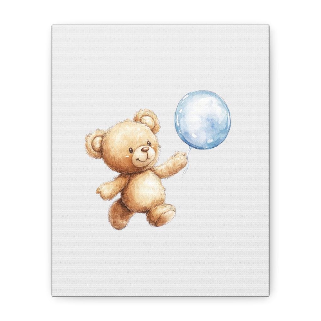 Nursery Canvas: Cute Teddy Bear with Blue Balloon Wall Art