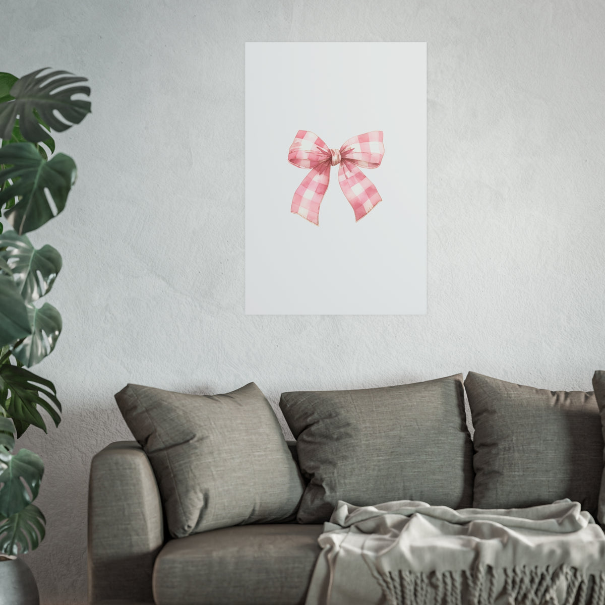 Pink Gingham Bow Poster — Cute Nursery Wall Art (Satin & Matte Prints)