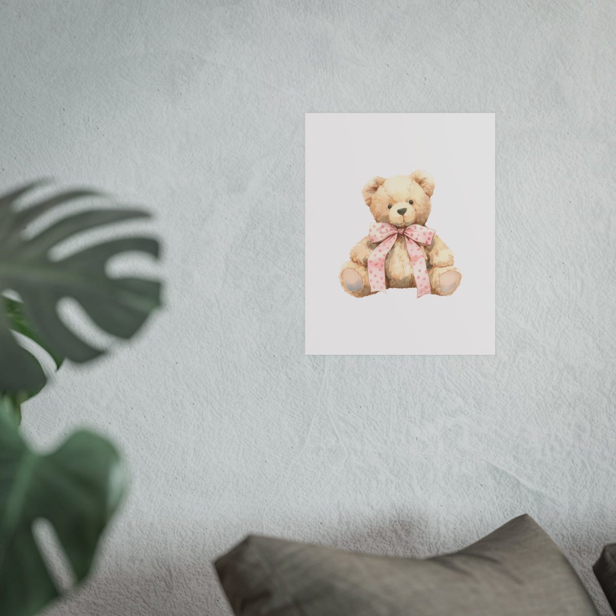 Teddy Bear Nursery Poster — Watercolor Plush Toy Wall Art (Satin & Archival Matte)