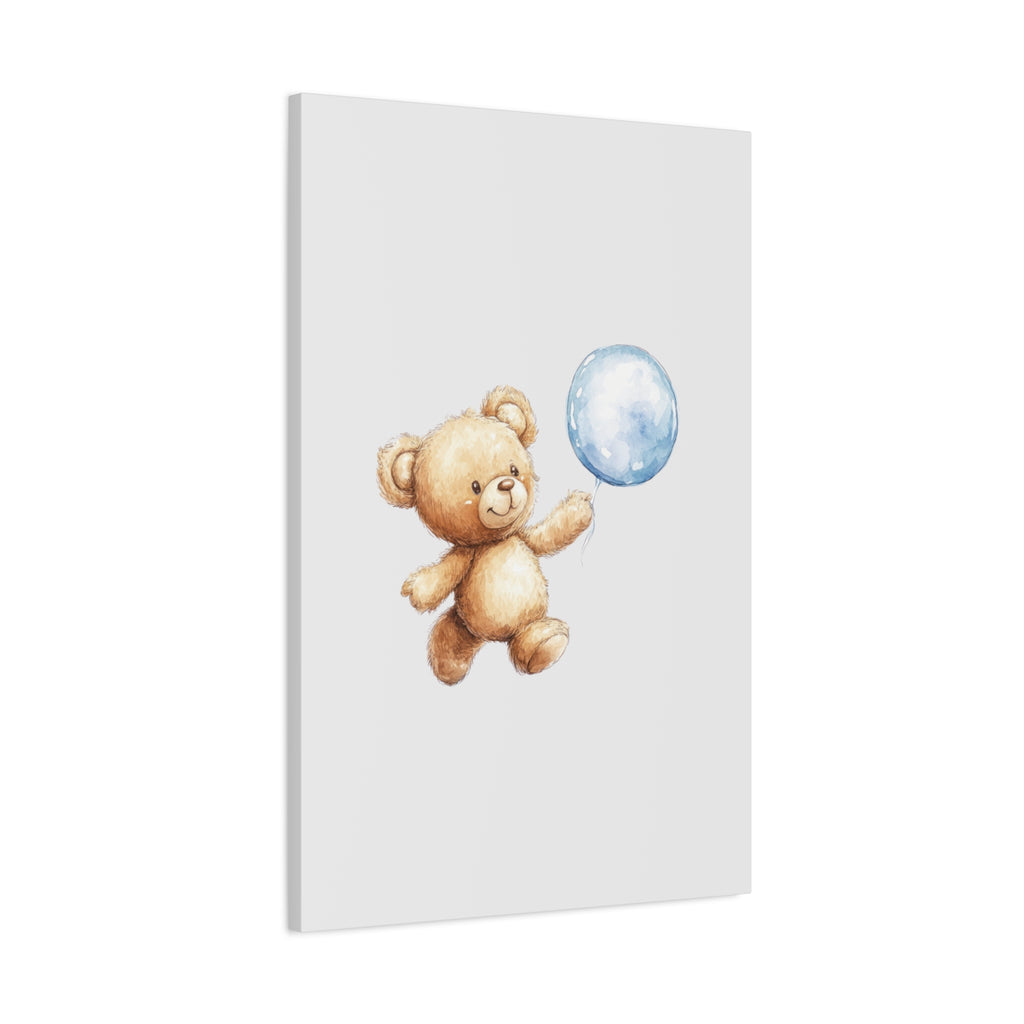 Nursery Canvas: Cute Teddy Bear with Blue Balloon Wall Art