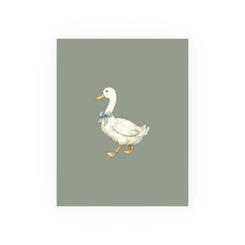 Duck Illustration Poster — Vintage Watercolor Duck Print in Soft Green