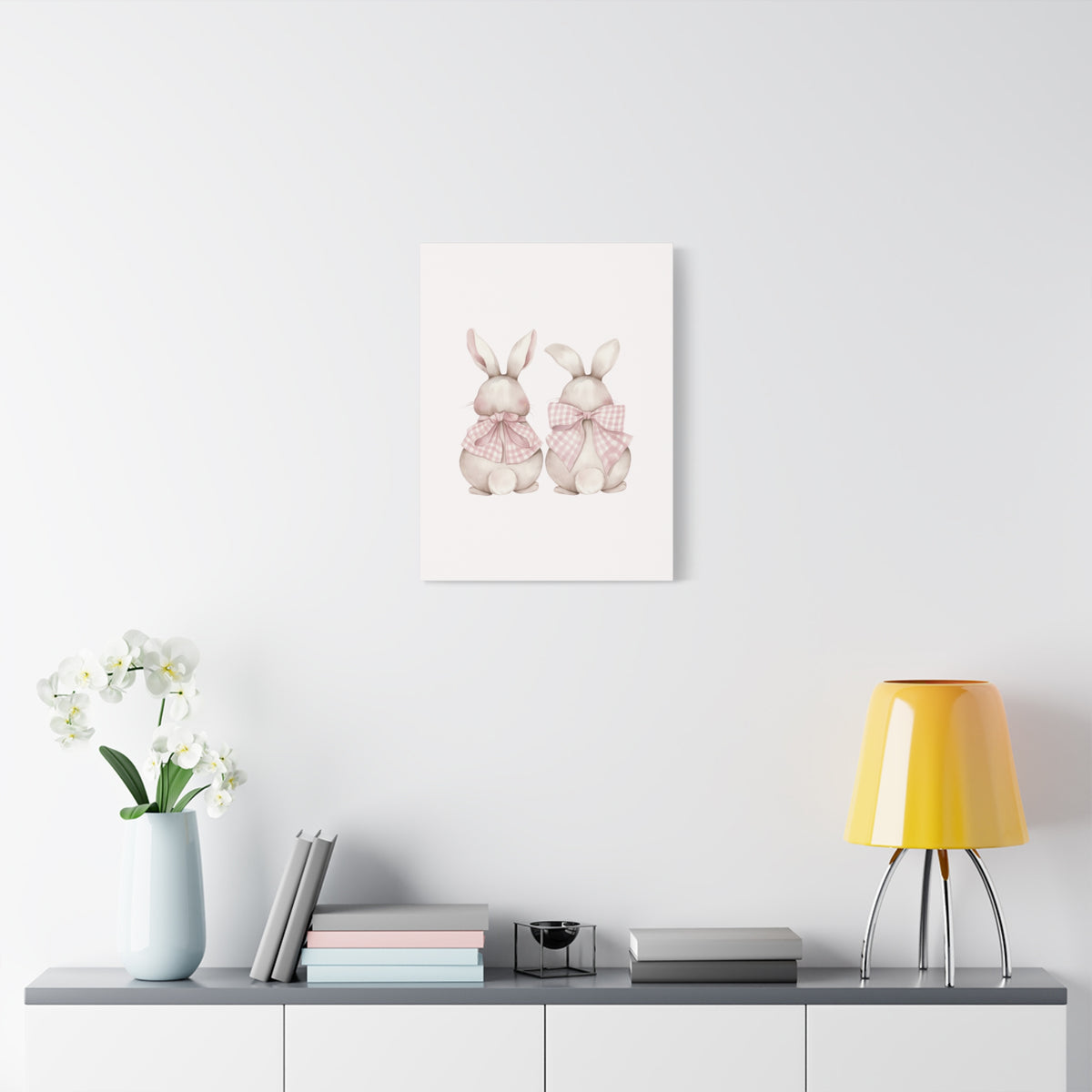Pink Gingham Bunny Canvas – Pastel Nursery Wall Art for Baby Girl