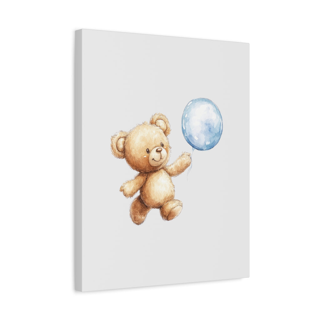 Nursery Canvas: Cute Teddy Bear with Blue Balloon Wall Art