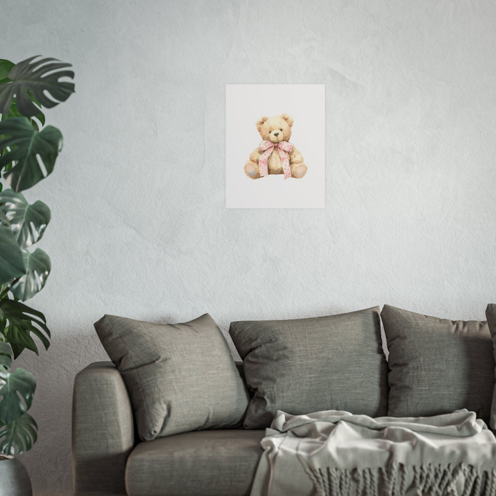 Teddy Bear Nursery Poster — Watercolor Plush Toy Wall Art (Satin & Archival Matte)