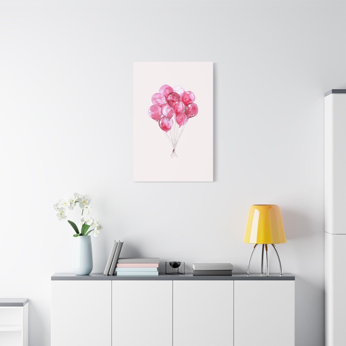 Pink Watercolor Balloons Canvas Wall Art — Stretched Matte Nursery Print