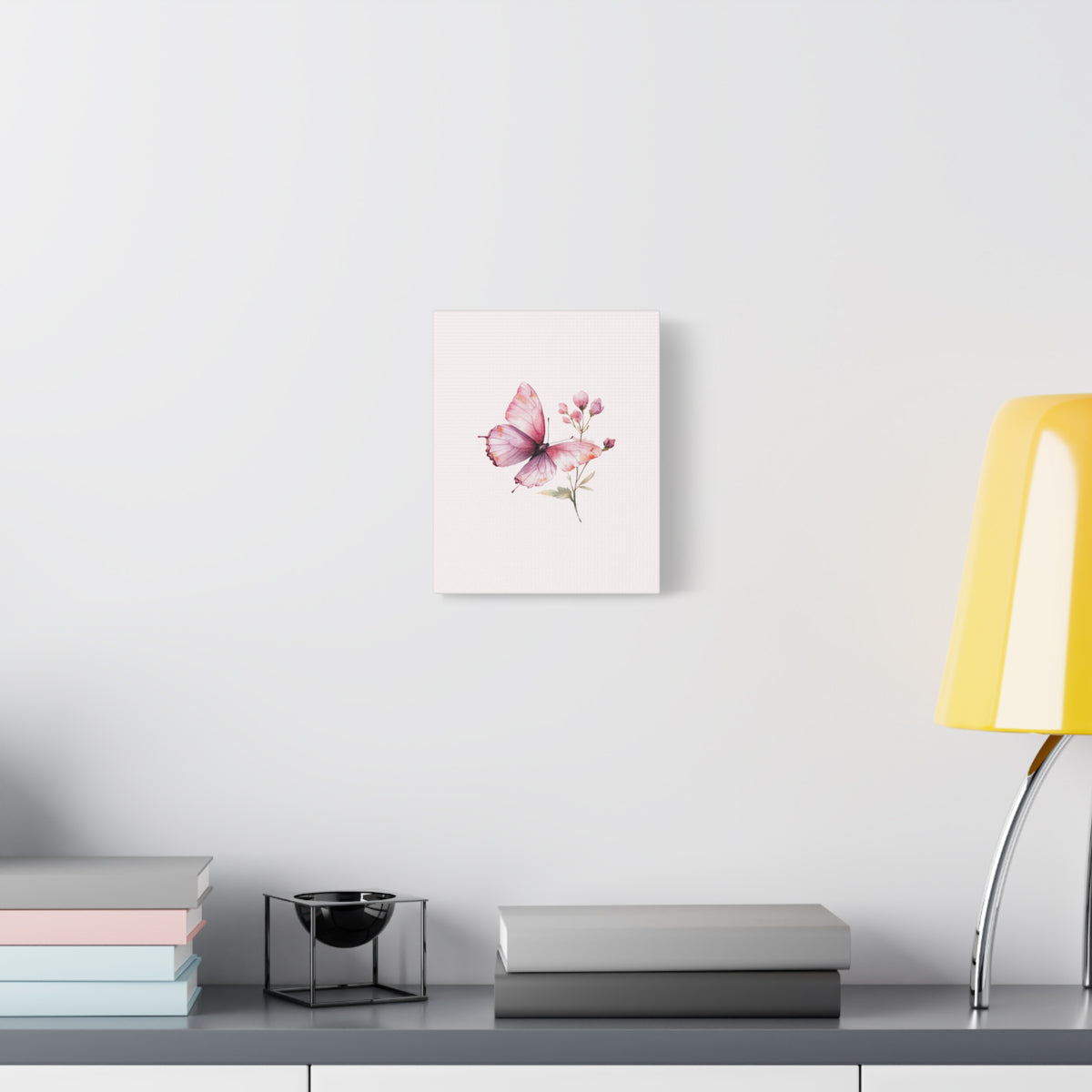 Butterfly Watercolor Canvas Print — Pink Floral Wall Art, Matte Stretched Canvas