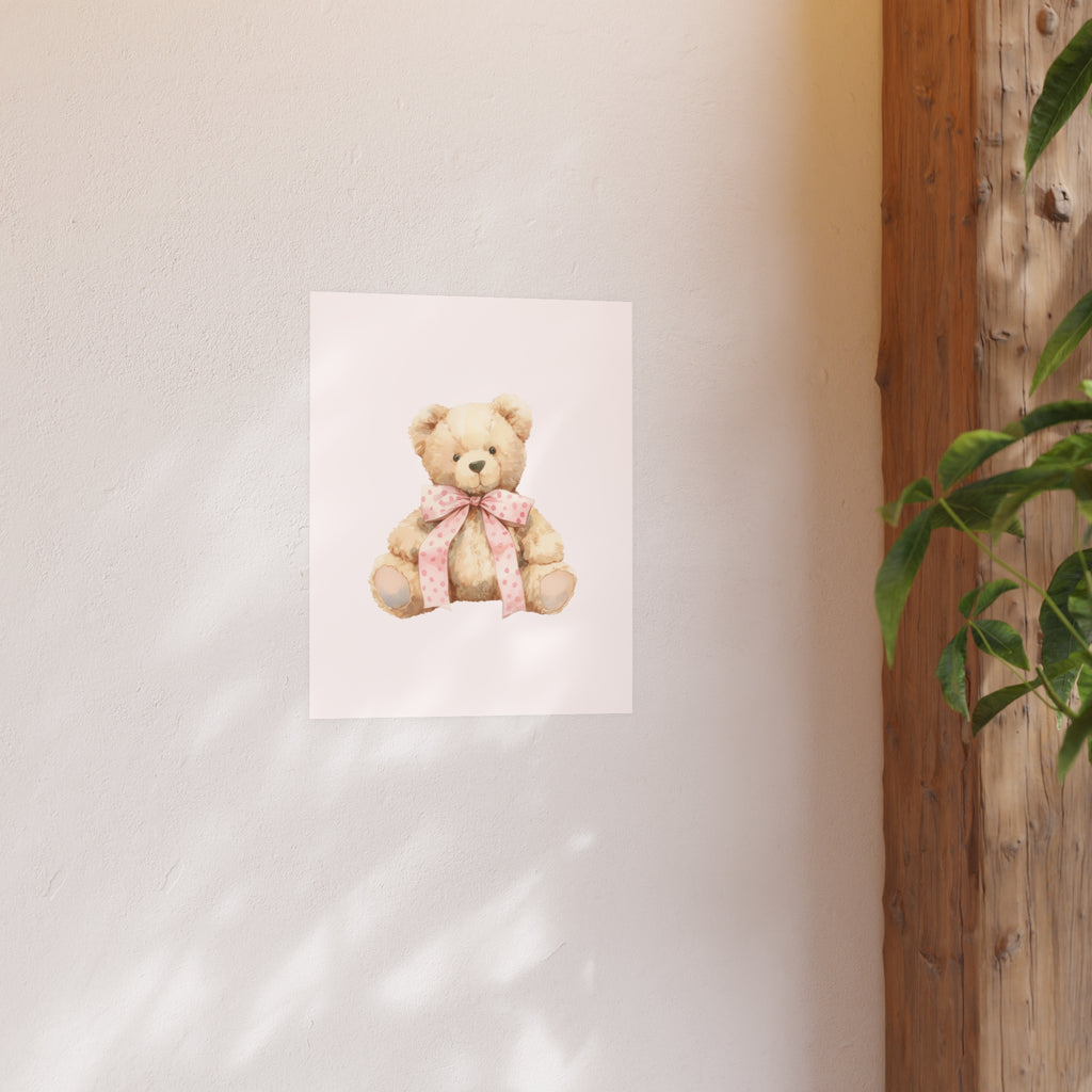 Teddy Bear Nursery Poster — Watercolor Plush Toy Wall Art (Satin & Archival Matte)