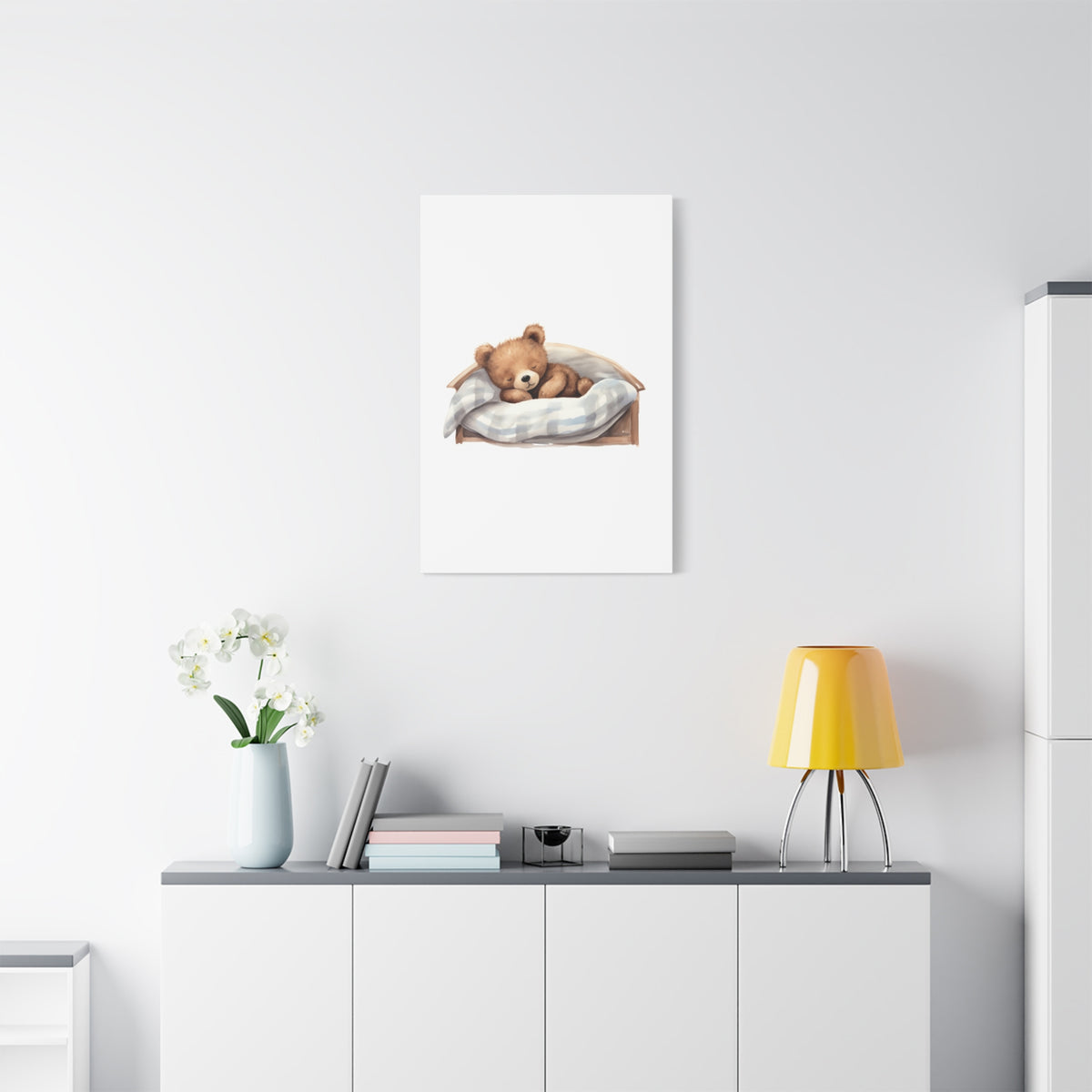 Sleeping Teddy Bear Nursery Canvas — Cute Baby Room Wall Art