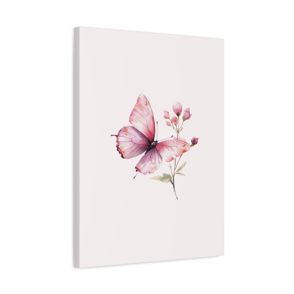Butterfly Watercolor Canvas Print — Pink Floral Wall Art, Matte Stretched Canvas