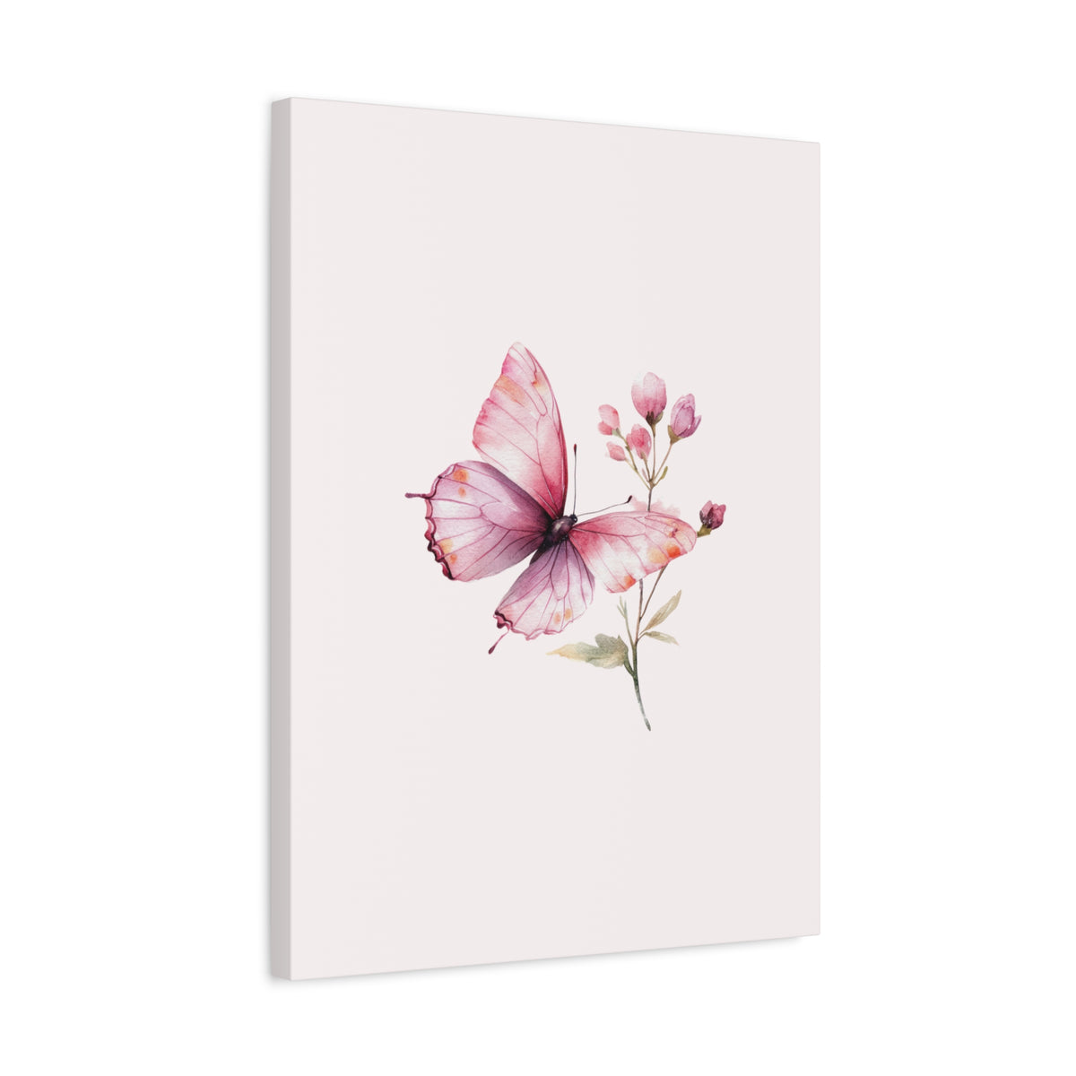 Butterfly Watercolor Canvas Print — Pink Floral Wall Art, Matte Stretched Canvas