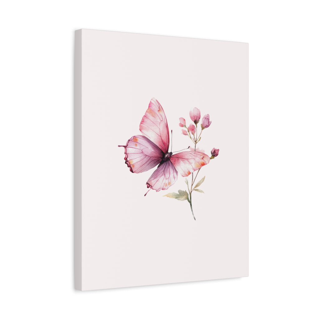 Butterfly Watercolor Canvas Print — Pink Floral Wall Art, Matte Stretched Canvas