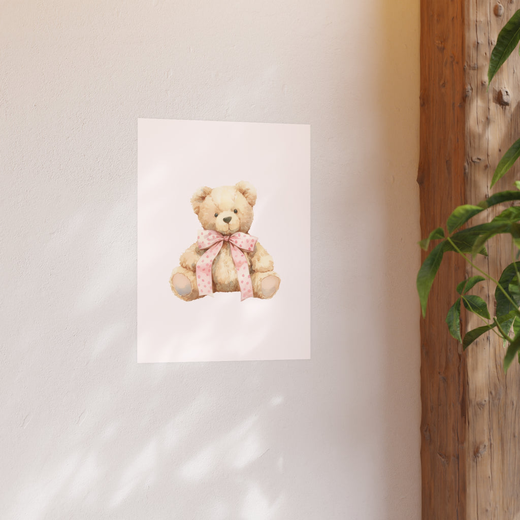 Teddy Bear Nursery Poster — Watercolor Plush Toy Wall Art (Satin & Archival Matte)