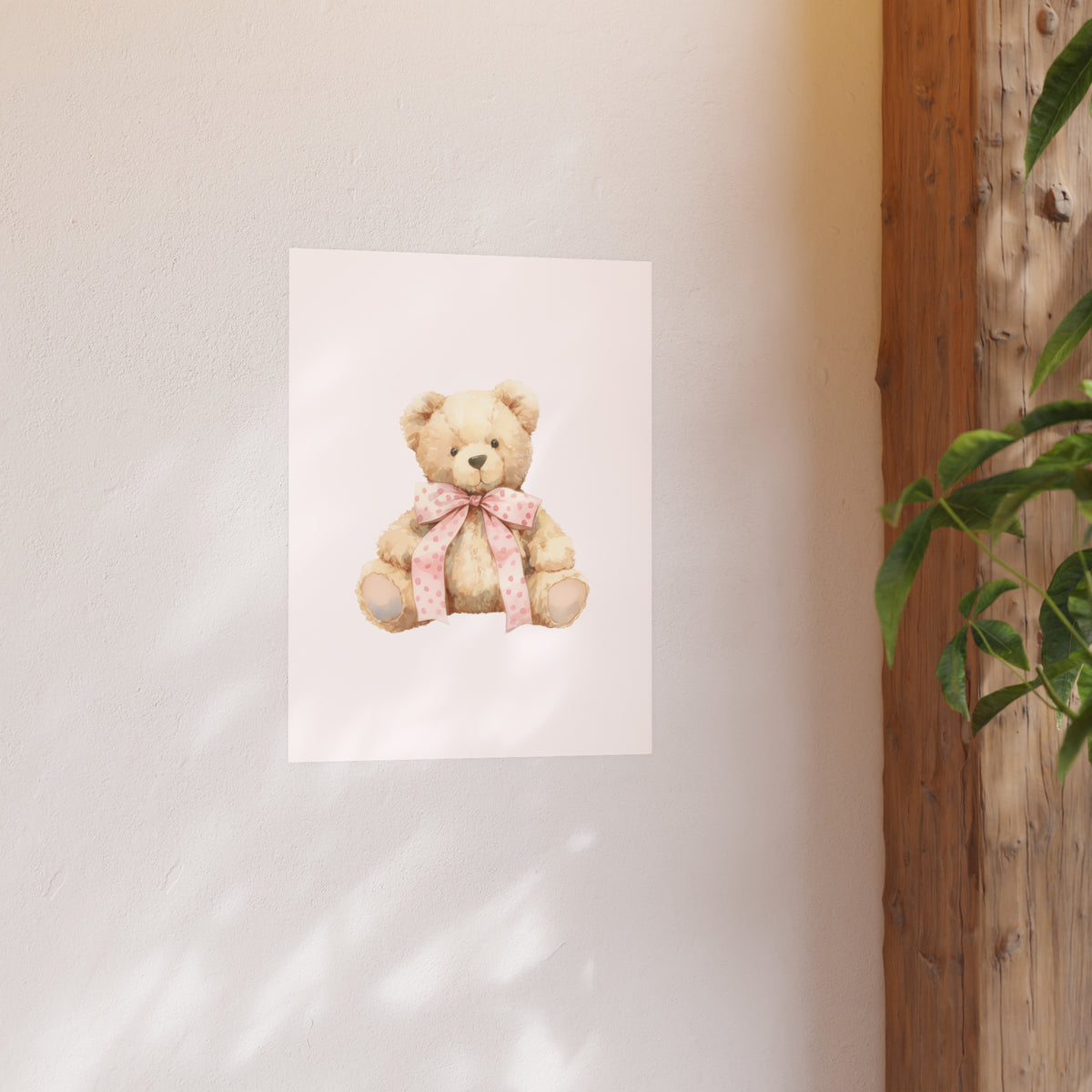 Teddy Bear Nursery Poster — Watercolor Plush Toy Wall Art (Satin & Archival Matte)