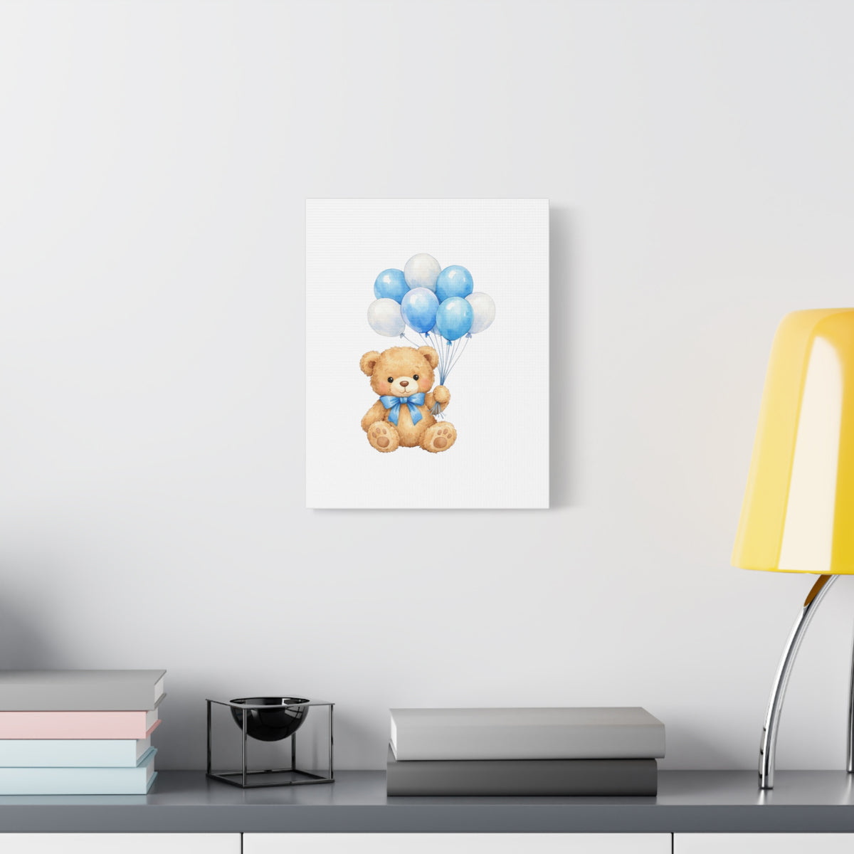Baby Blue Teddy with Balloons Canvas Print — Nursery Wall Art