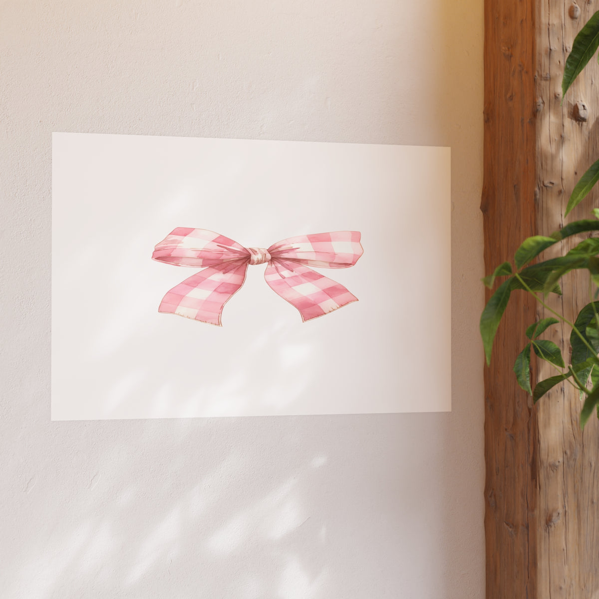 Pink Gingham Bow Poster — Cute Nursery Wall Art (Satin & Matte Prints)