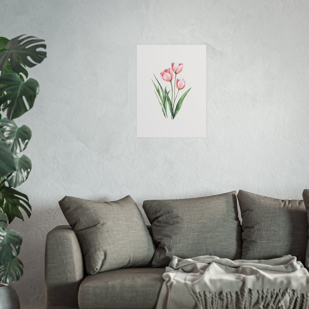 Pink Tulip Watercolor Poster — Botanical Wall Art Print