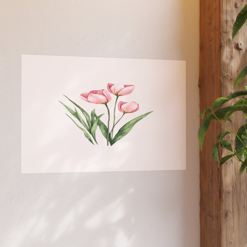 Pink Tulip Watercolor Poster — Botanical Wall Art Print