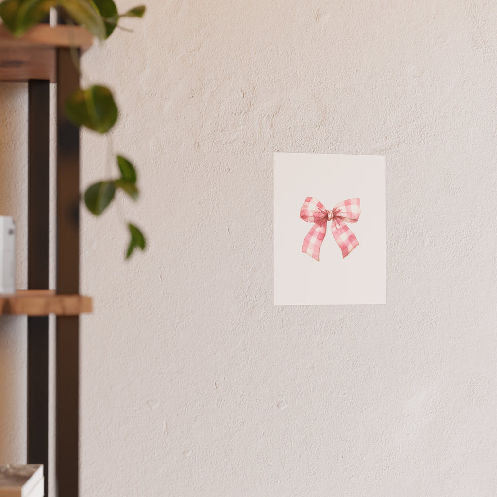 Pink Gingham Bow Poster — Cute Nursery Wall Art (Satin & Matte Prints)