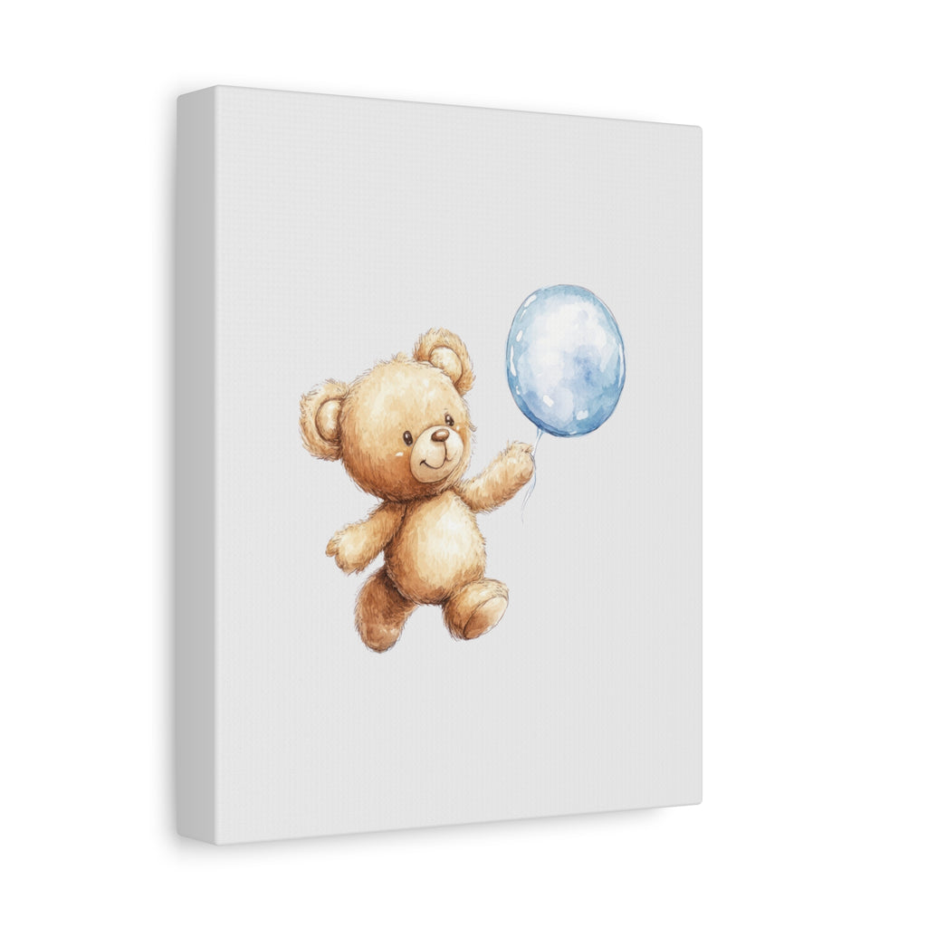 Nursery Canvas: Cute Teddy Bear with Blue Balloon Wall Art