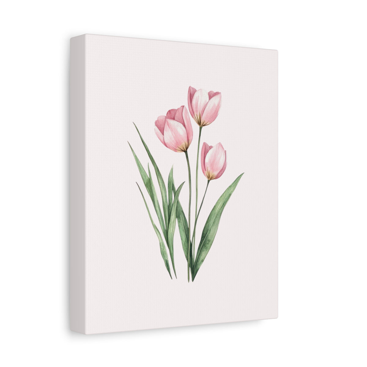 Pink Tulip Watercolor Canvas Print — Stretched Matte Floral Wall Art for Baby Girl Nursery