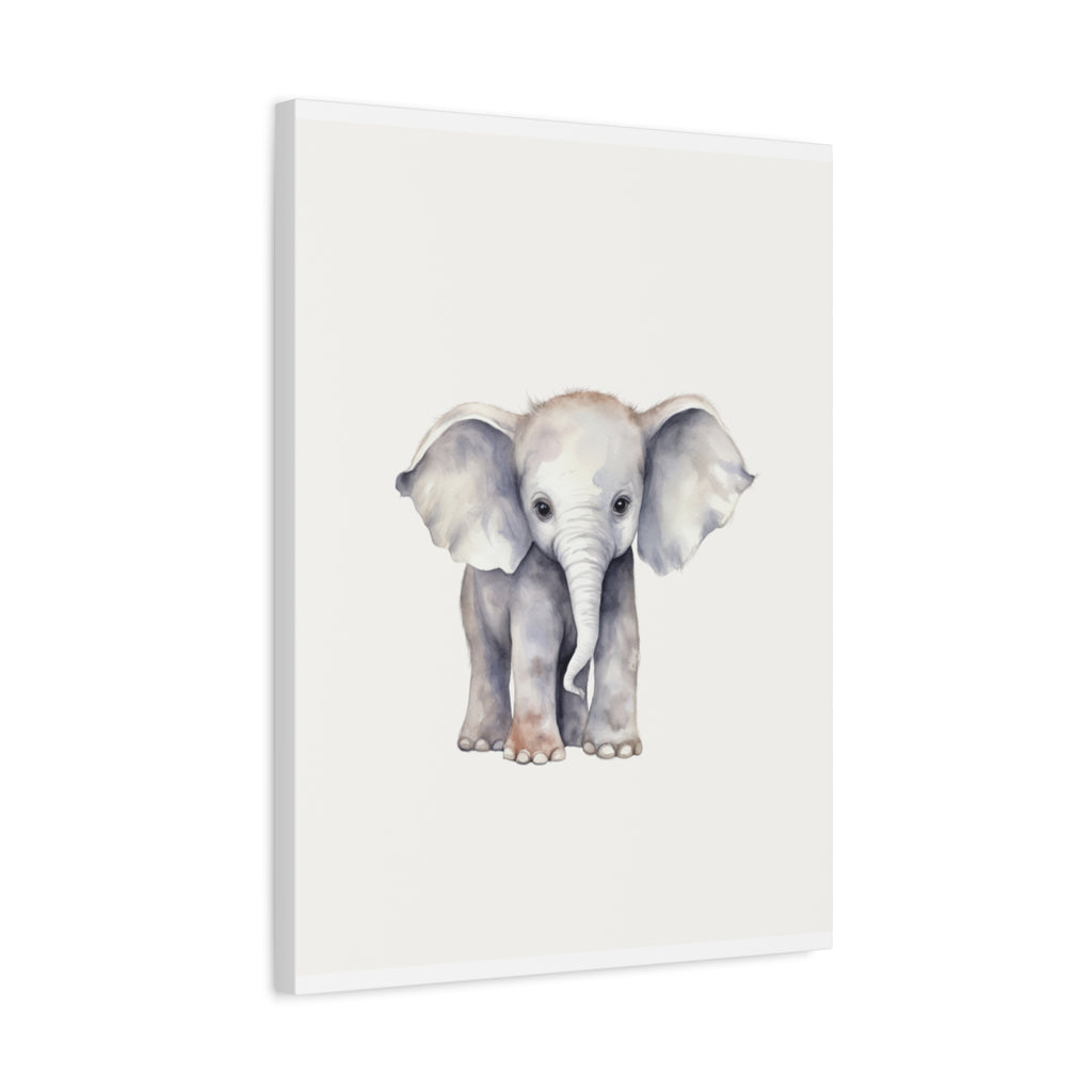 Baby Elephant Canvas Wall Art — Watercolor Nursery Print, Stretched Matte Canvas