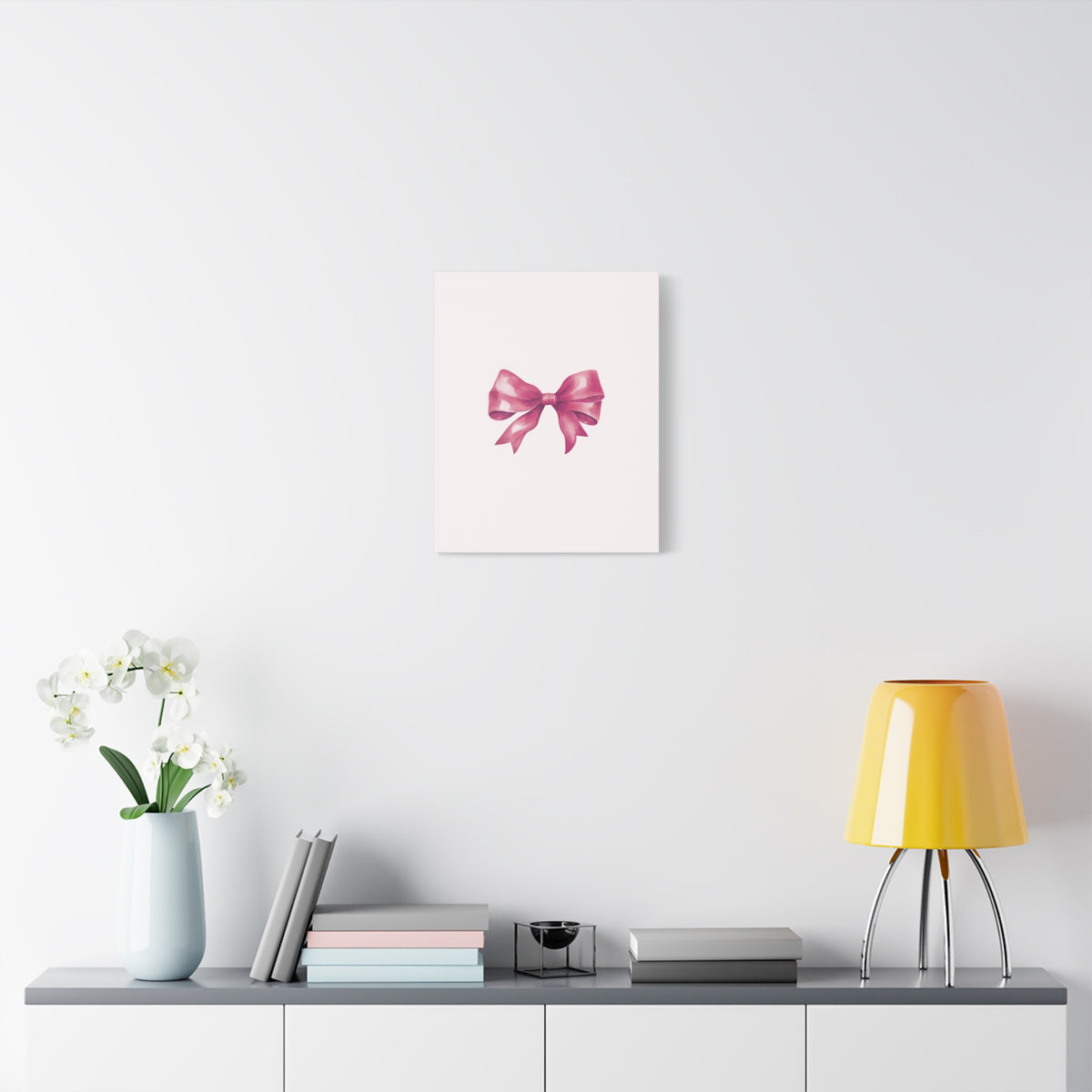 Pink Ribbon Bow Canvas Wall Art — Feminine Nursery or Gift Decor