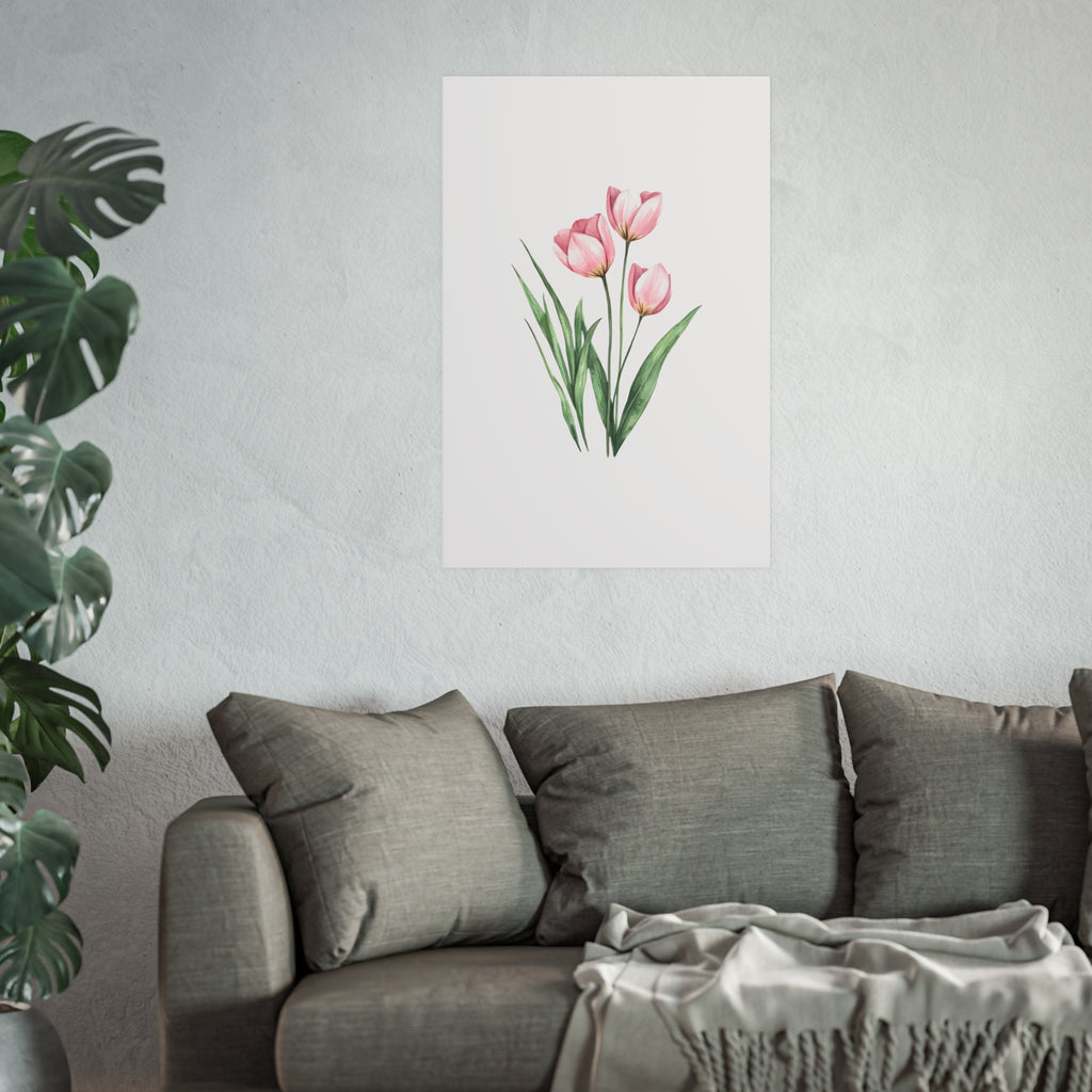Pink Tulip Watercolor Poster — Botanical Wall Art Print