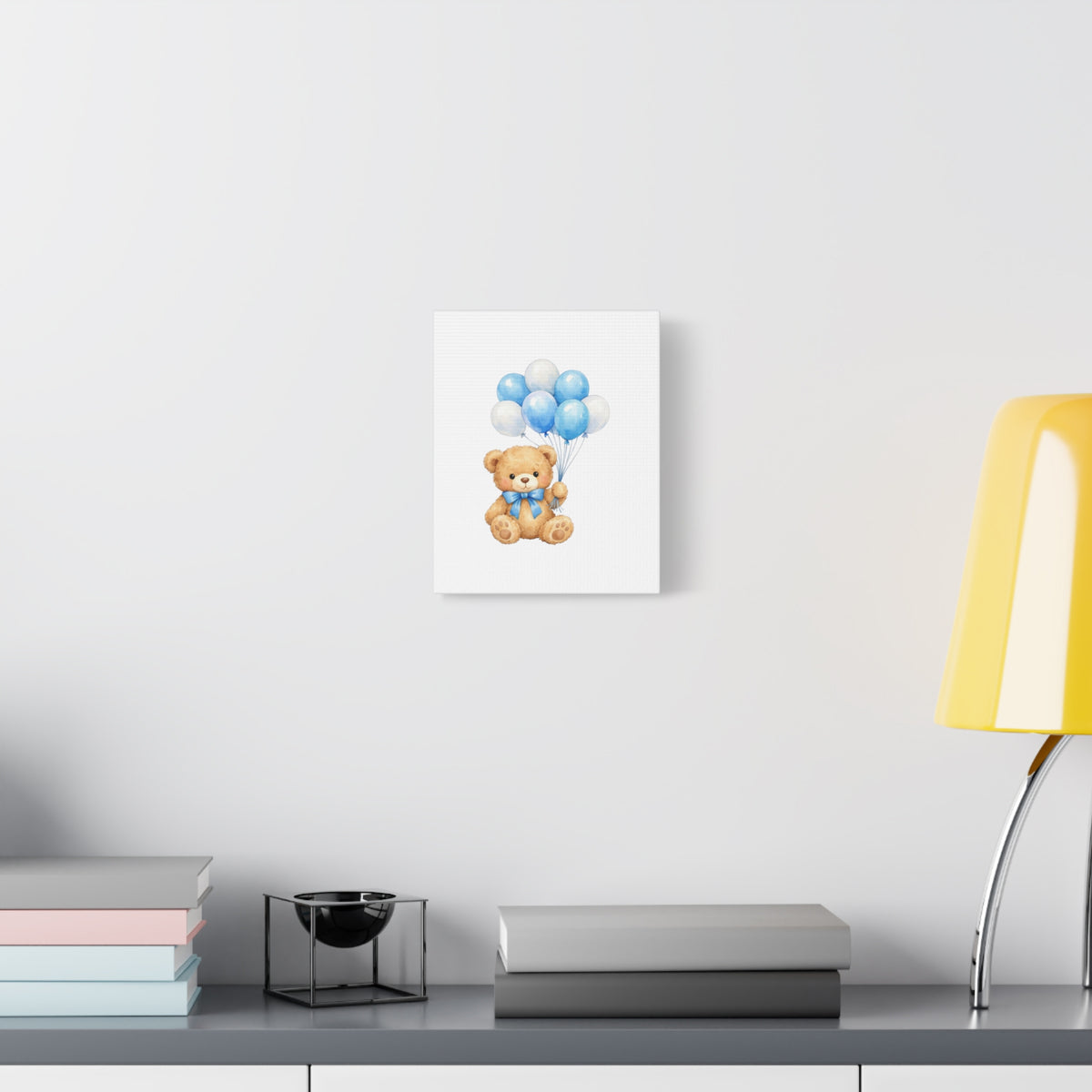 Baby Blue Teddy with Balloons Canvas Print — Nursery Wall Art