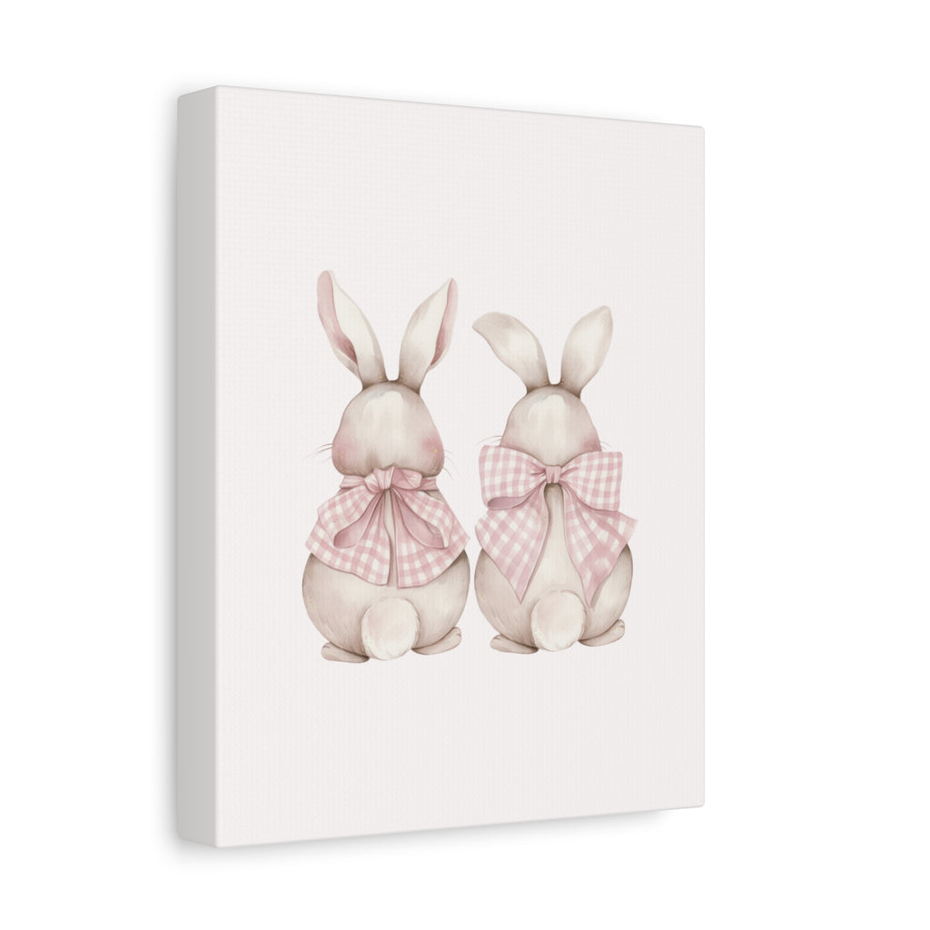 Pink Gingham Bunny Canvas – Pastel Nursery Wall Art for Baby Girl