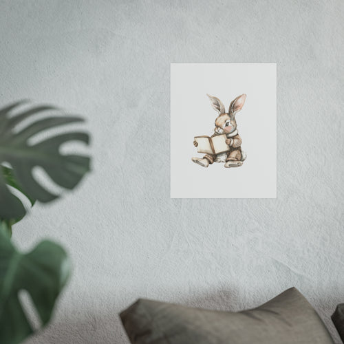 Bunny Reading Poster — Watercolor Nursery Wall Art