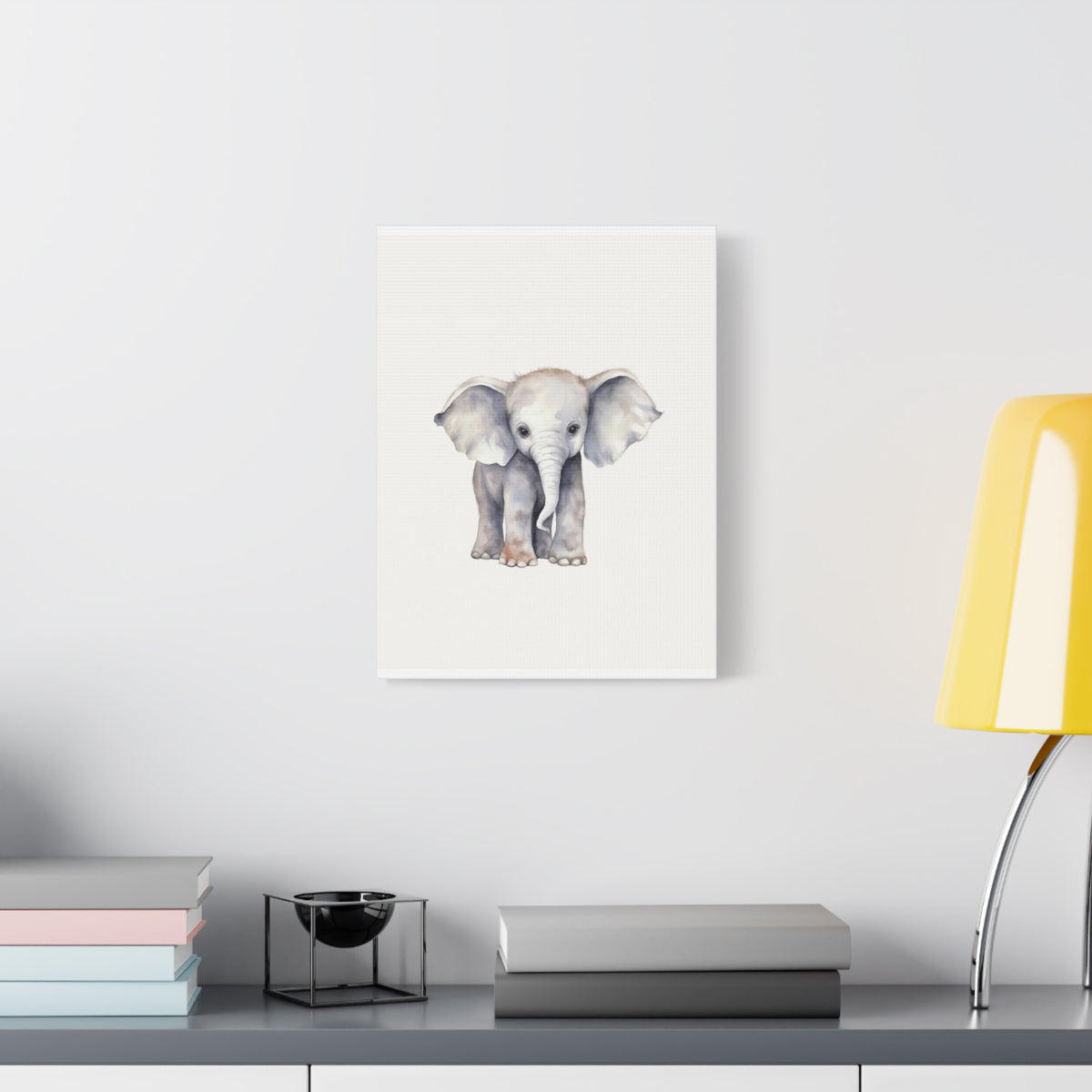 Baby Elephant Canvas Wall Art — Watercolor Nursery Print, Stretched Matte Canvas