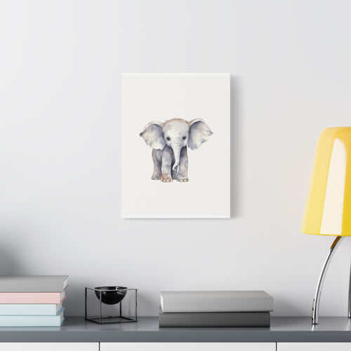 Baby Elephant Canvas Wall Art — Watercolor Nursery Print, Stretched Matte Canvas