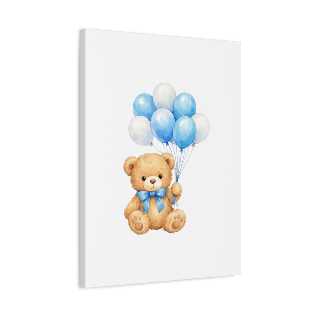 Baby Blue Teddy with Balloons Canvas Print — Nursery Wall Art
