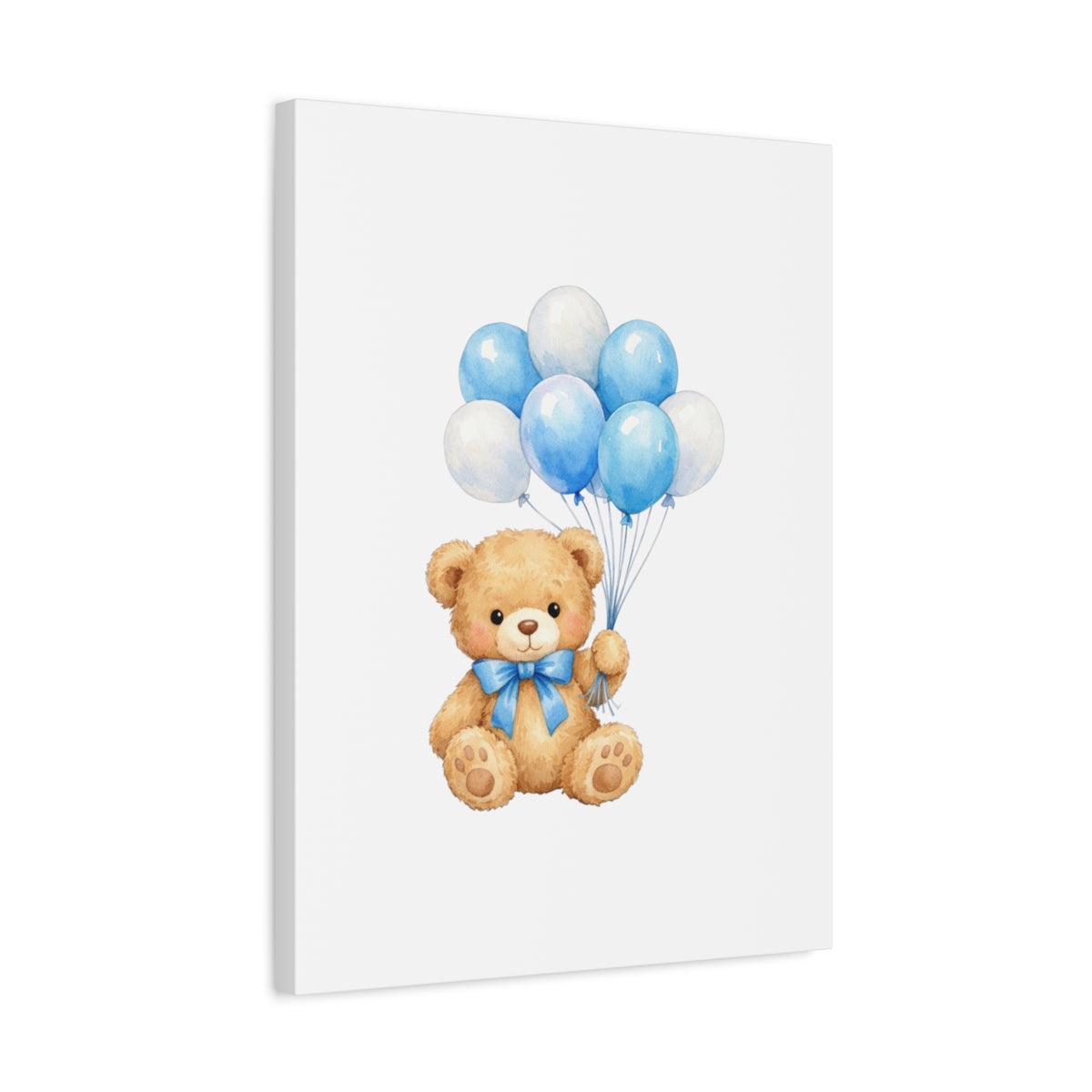 Baby Blue Teddy with Balloons Canvas Print — Nursery Wall Art
