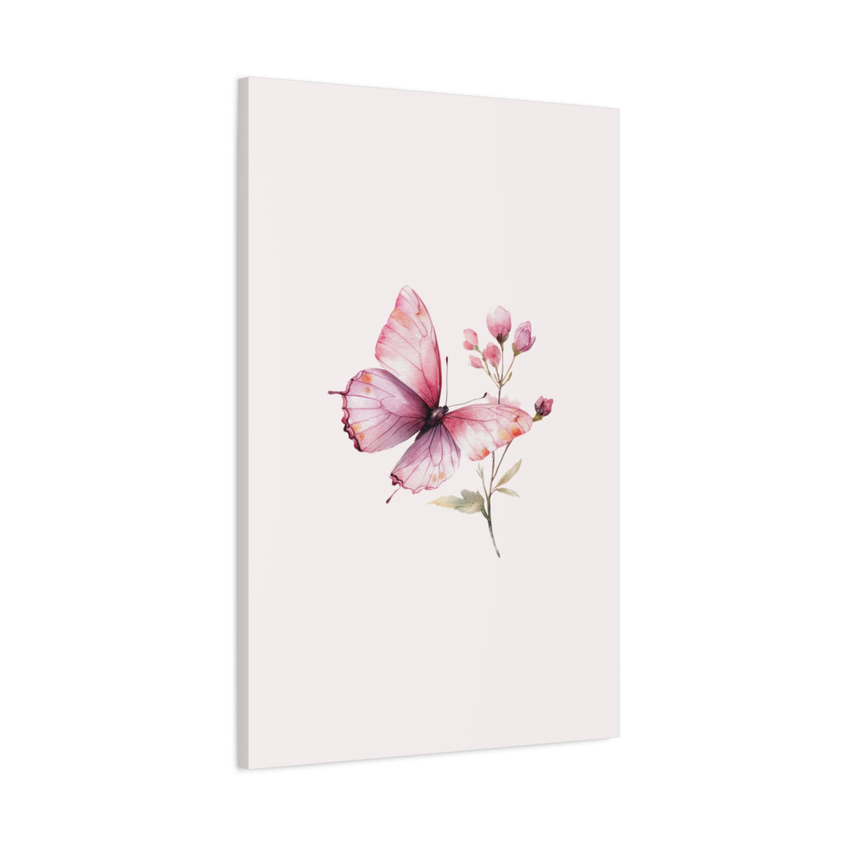 Butterfly Watercolor Canvas Print — Pink Floral Wall Art, Matte Stretched Canvas