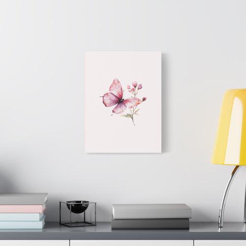 Butterfly Watercolor Canvas Print — Pink Floral Wall Art, Matte Stretched Canvas