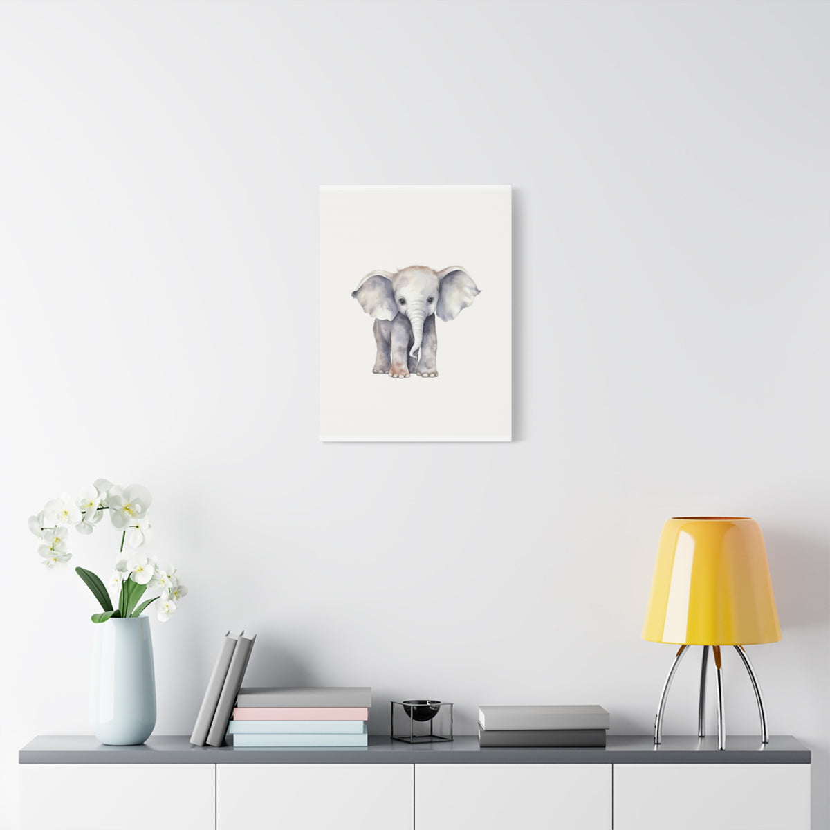 Baby Elephant Canvas Wall Art — Watercolor Nursery Print, Stretched Matte Canvas