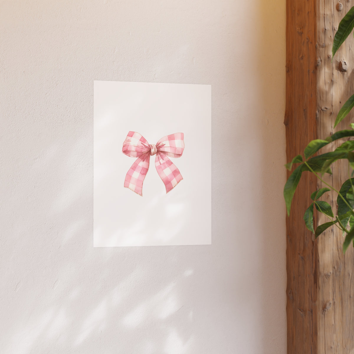 Pink Gingham Bow Poster — Cute Nursery Wall Art (Satin & Matte Prints)