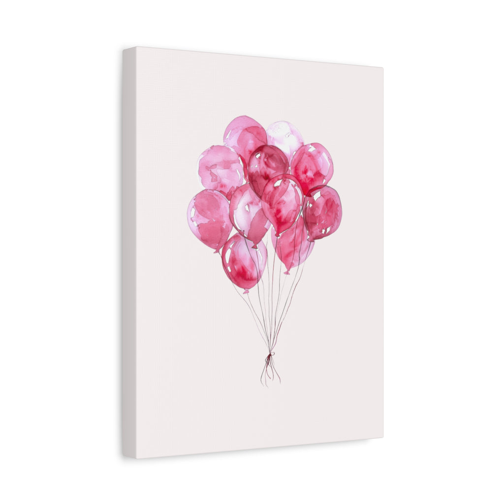 Pink Watercolor Balloons Canvas Wall Art — Stretched Matte Nursery Print