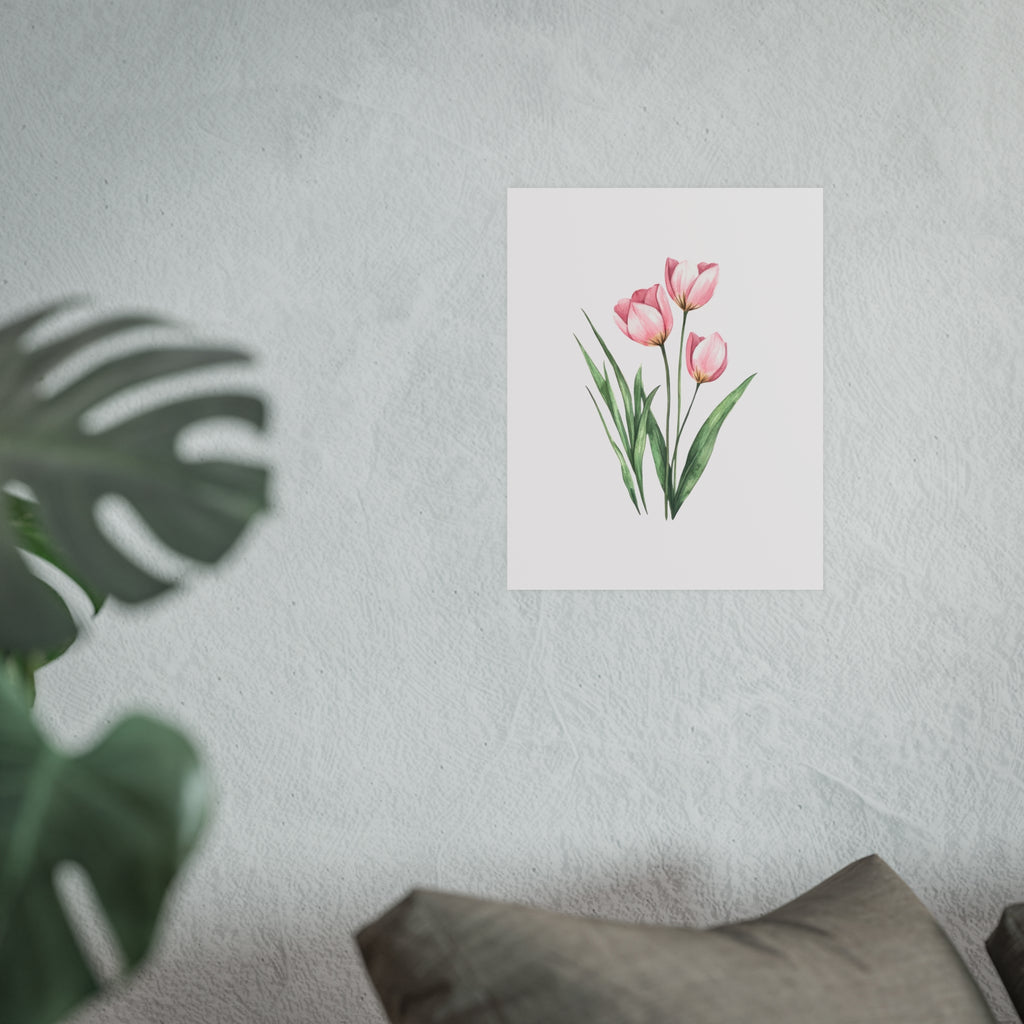 Pink Tulip Watercolor Poster — Botanical Wall Art Print