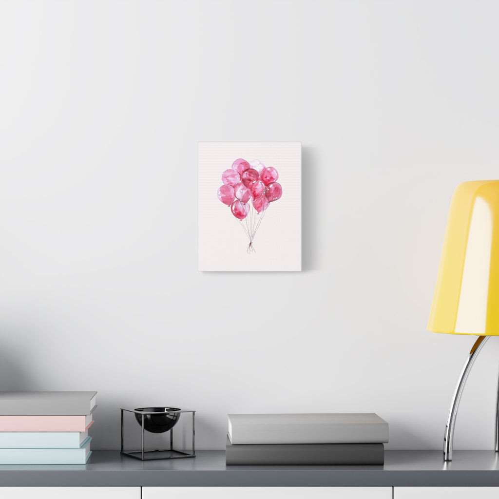 Pink Watercolor Balloons Canvas Wall Art — Stretched Matte Nursery Print