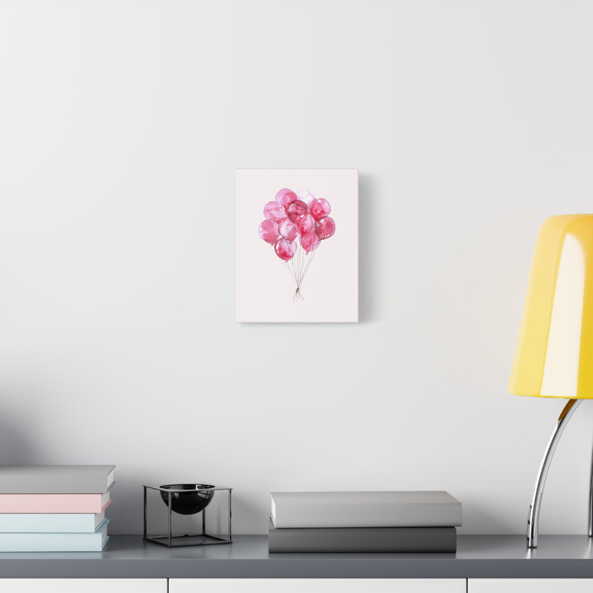 Pink Watercolor Balloons Canvas Wall Art — Stretched Matte Nursery Print