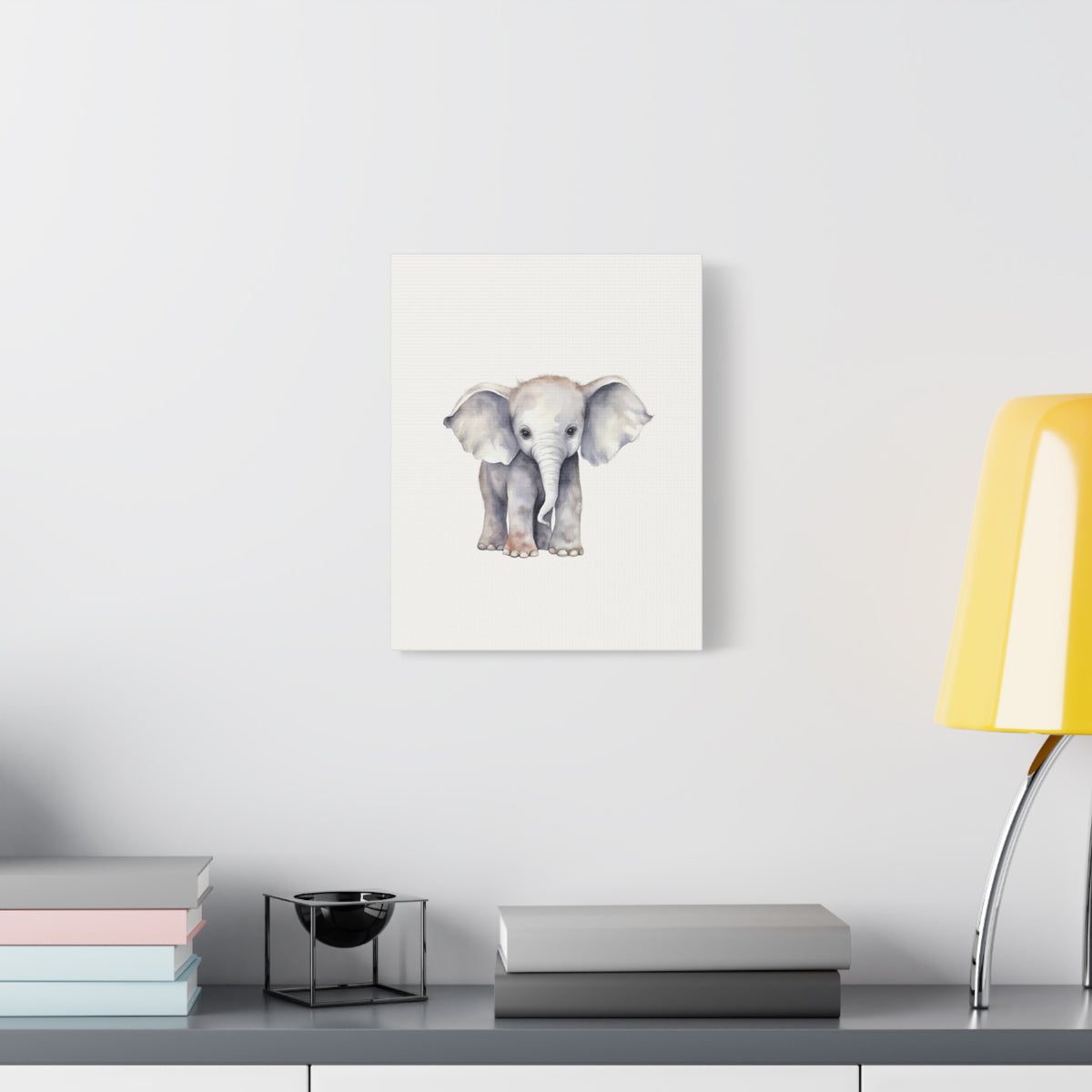 Baby Elephant Canvas Wall Art — Watercolor Nursery Print, Stretched Matte Canvas
