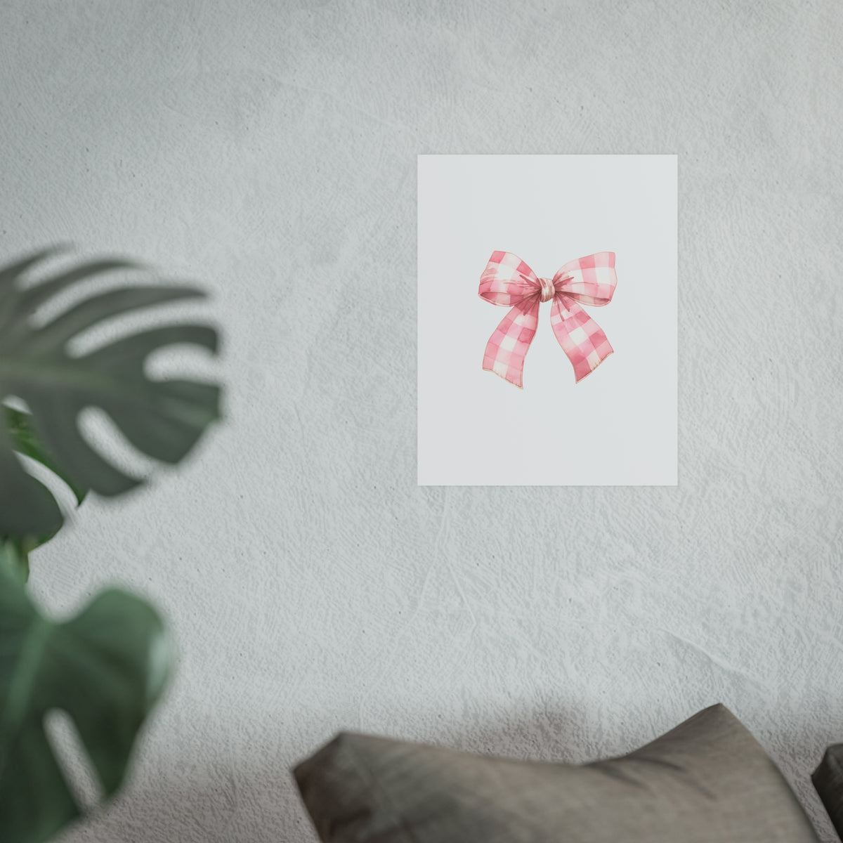 Pink Gingham Bow Poster — Cute Nursery Wall Art (Satin & Matte Prints)