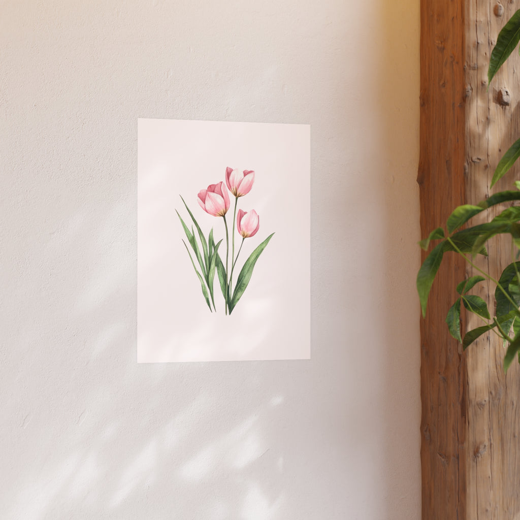 Pink Tulip Watercolor Poster — Botanical Wall Art Print