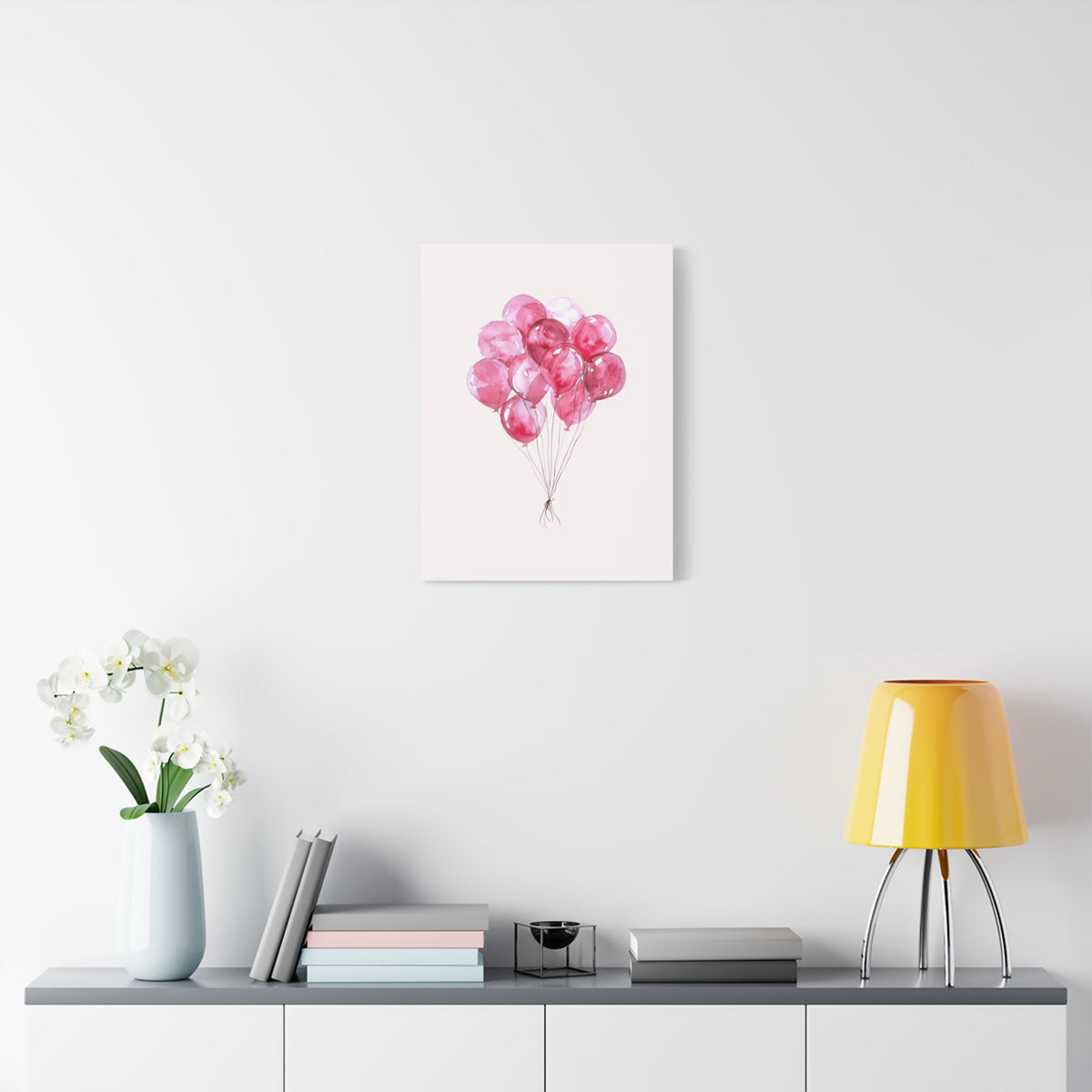 Pink Watercolor Balloons Canvas Wall Art — Stretched Matte Nursery Print