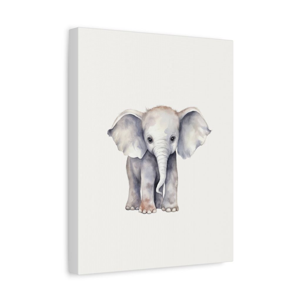 Baby Elephant Canvas Wall Art — Watercolor Nursery Print, Stretched Matte Canvas