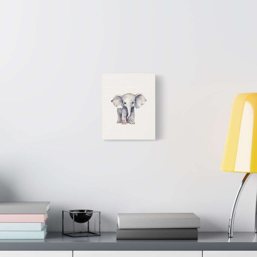 Baby Elephant Canvas Wall Art — Watercolor Nursery Print, Stretched Matte Canvas