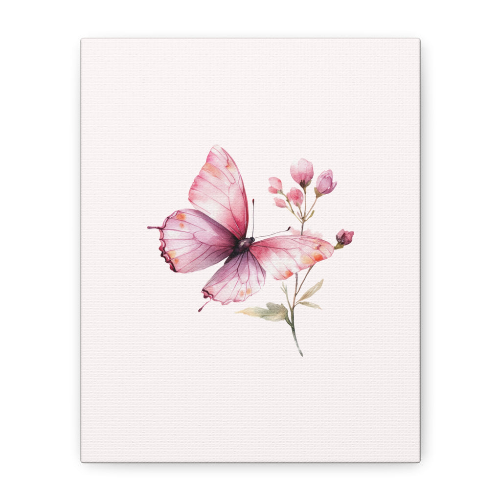 Butterfly Watercolor Canvas Print — Pink Floral Wall Art, Matte Stretched Canvas