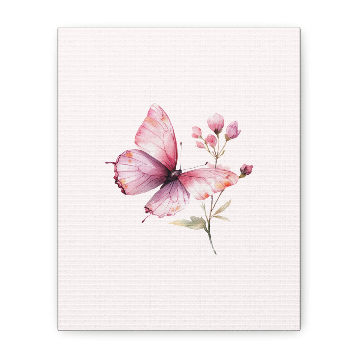 Butterfly Watercolor Canvas Print — Pink Floral Wall Art, Matte Stretched Canvas